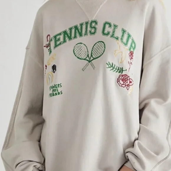 Free People Over and Out Graphic Vintage looking Pullover Tennis Sweatshirt NWOT - Picture 2 of 15